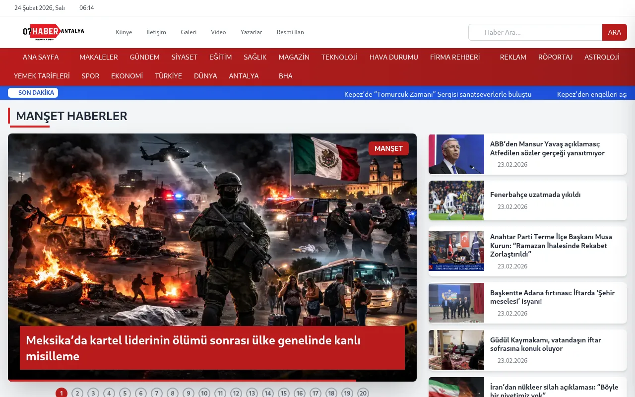 07haber.com.tr web sitesi ekran görüntüsü - Haber