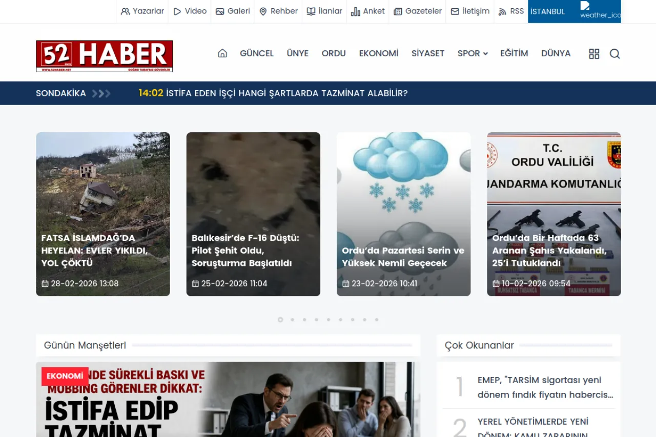 52haber.net web sitesi ekran görüntüsü - Haber