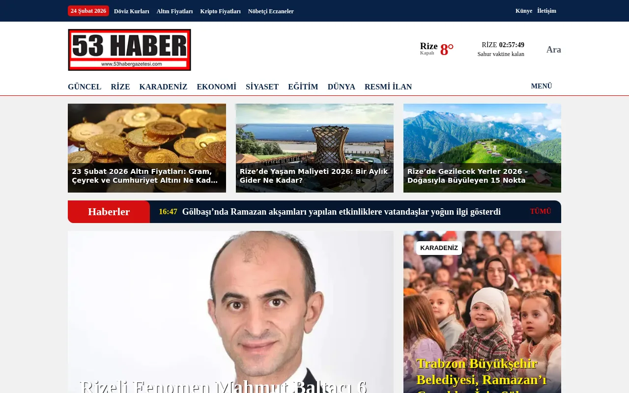 53habergazetesi.com web sitesi ekran görüntüsü - Haber - DA 20