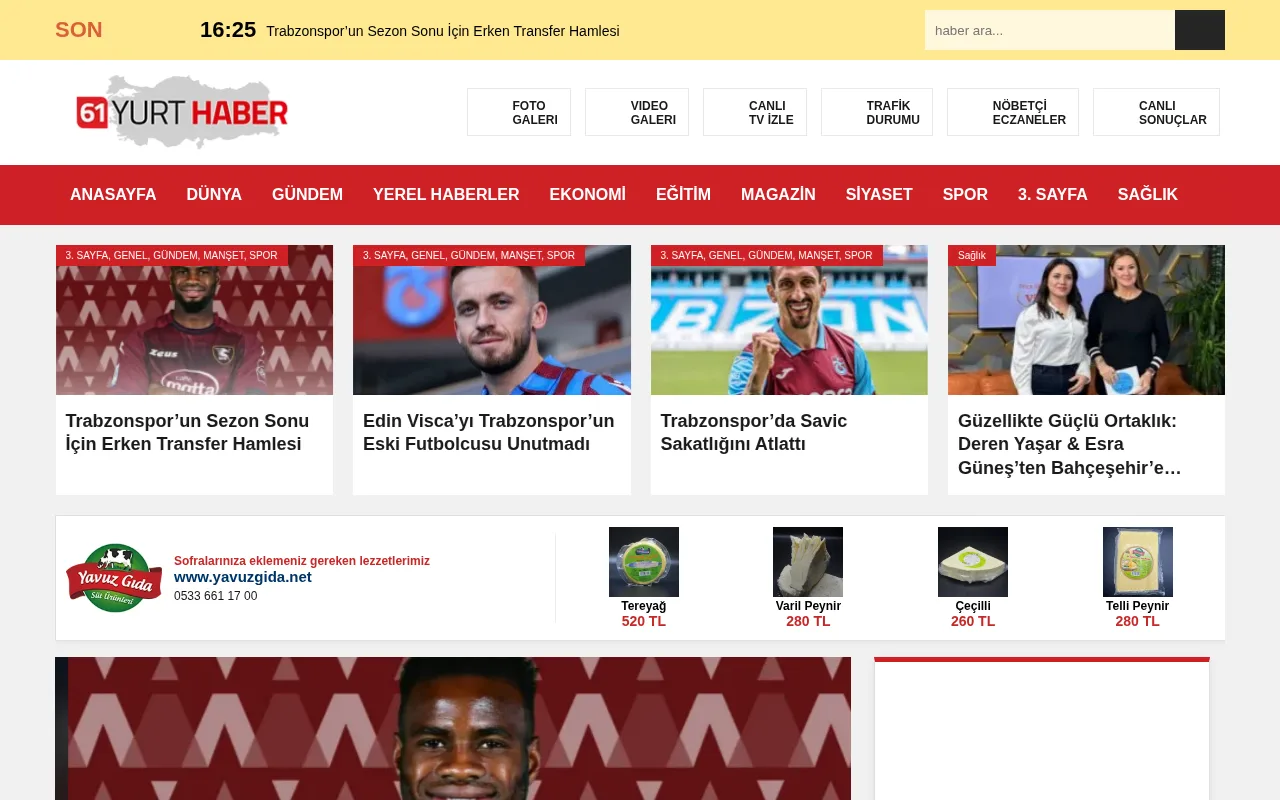 61yurthaber.com web sitesi ekran görüntüsü - Haber