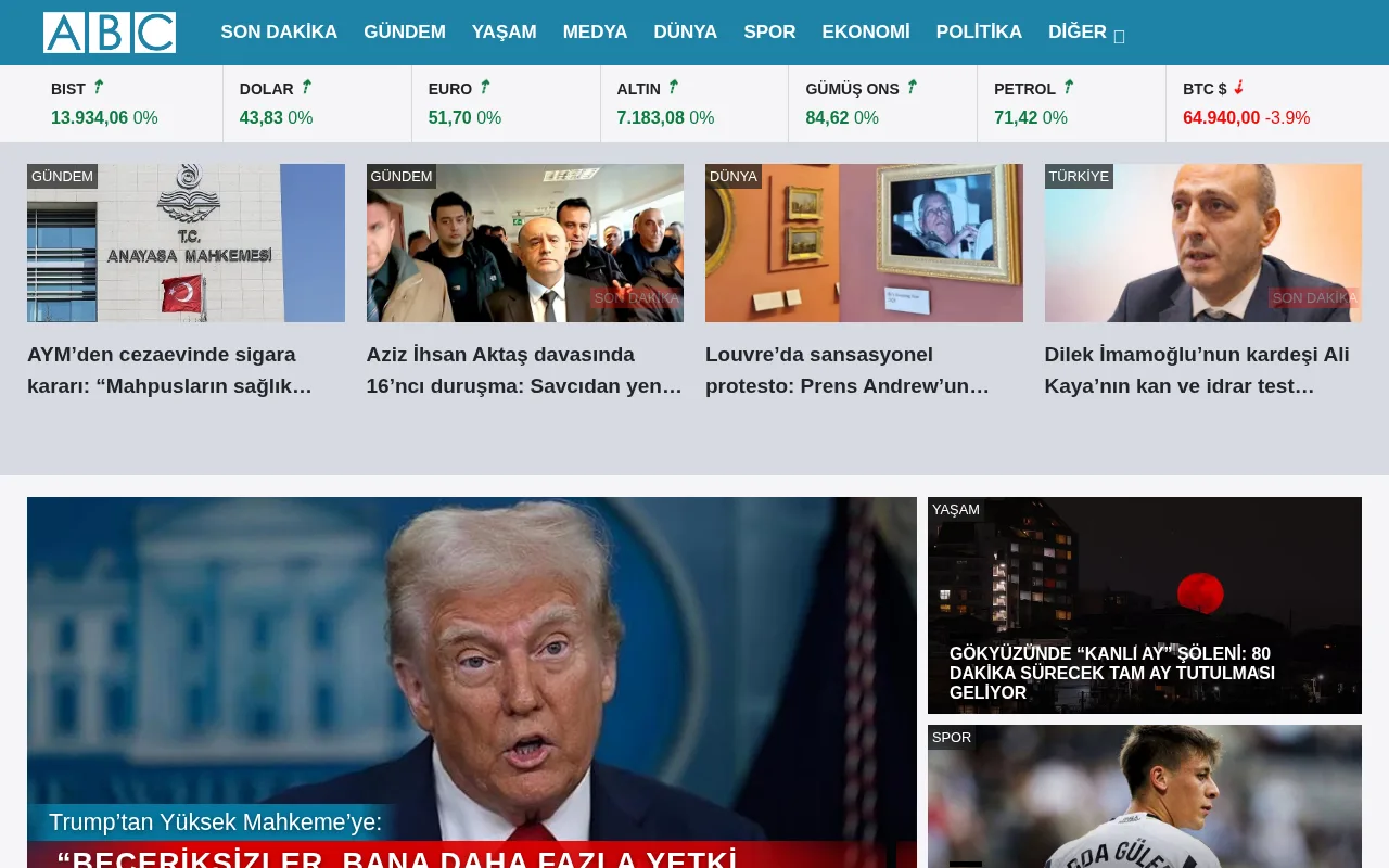 abcgazetesi.com web sitesi ekran görüntüsü - Haber - DA 46