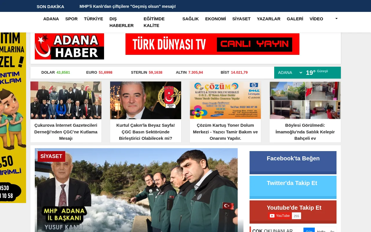 adanahaber.net web sitesi ekran görüntüsü - Haber - DA 29