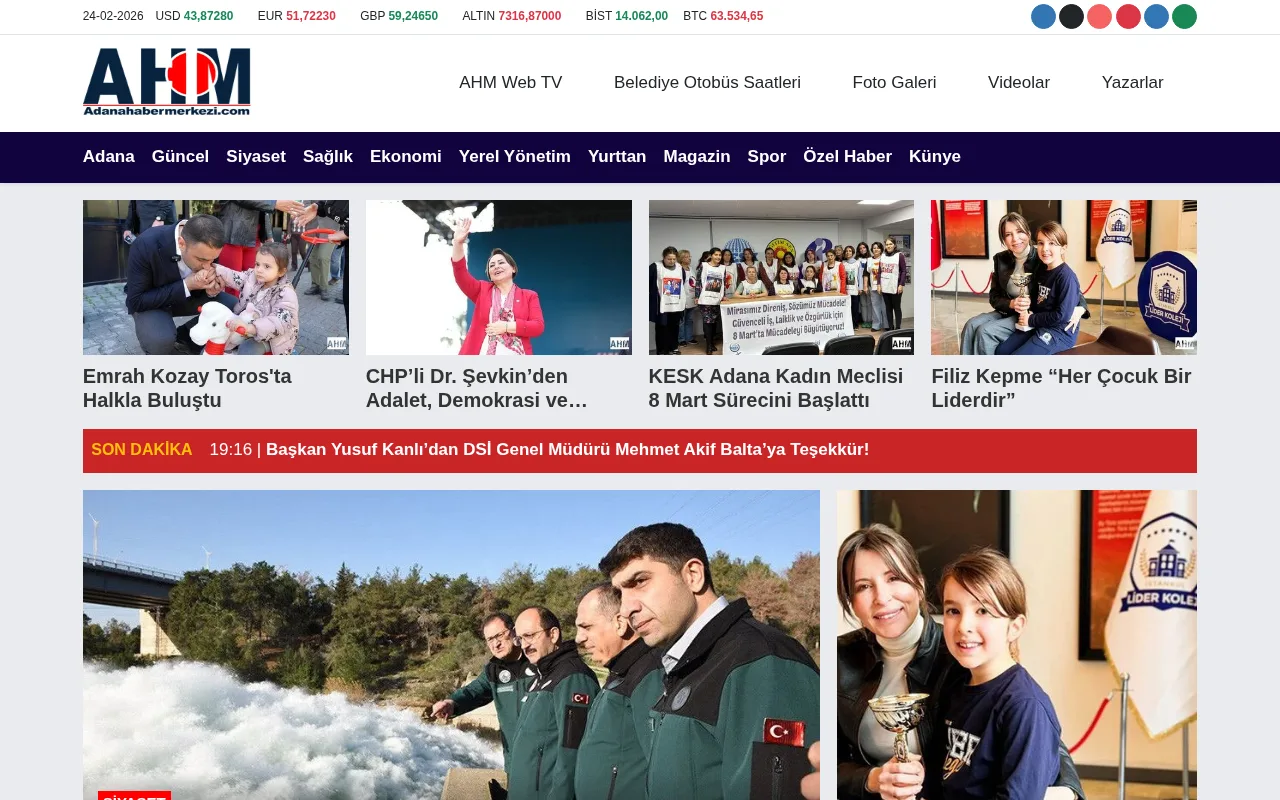 adanahabermerkezi.com web sitesi ekran görüntüsü - Haber