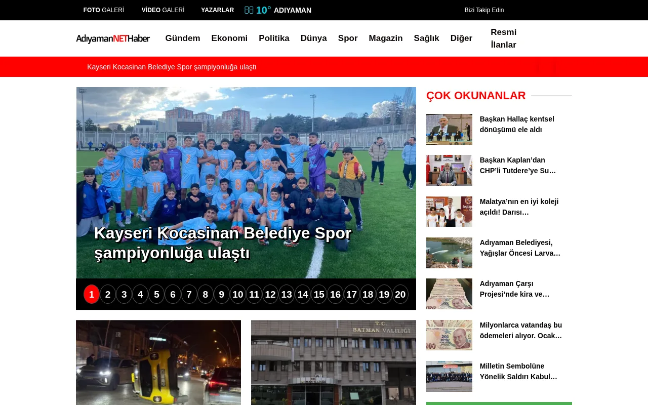 adiyamannethaber.com web sitesi ekran görüntüsü - Haber - DA 28