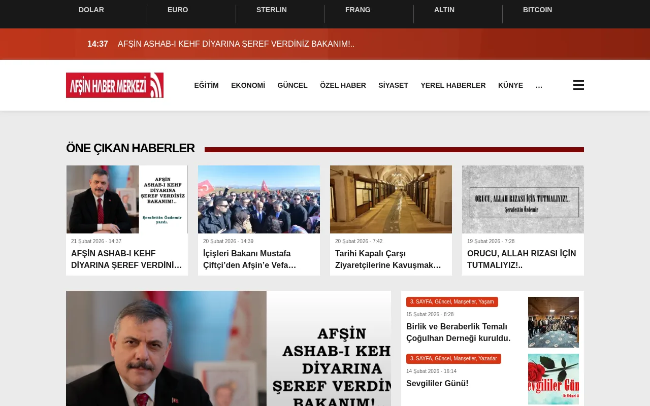 afsinhabermerkezi.com web sitesi ekran görüntüsü - Haber