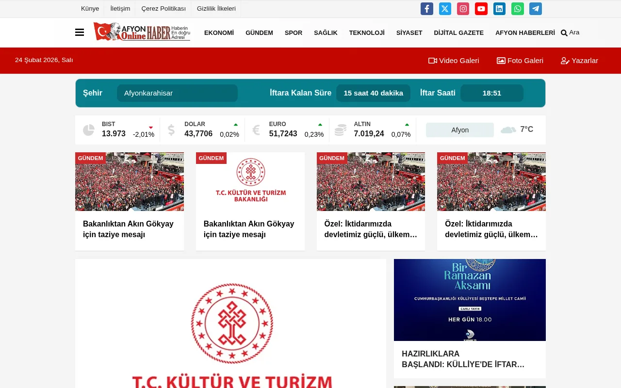 afyononlinehaber.com.tr web sitesi ekran görüntüsü - Haber - DA 18