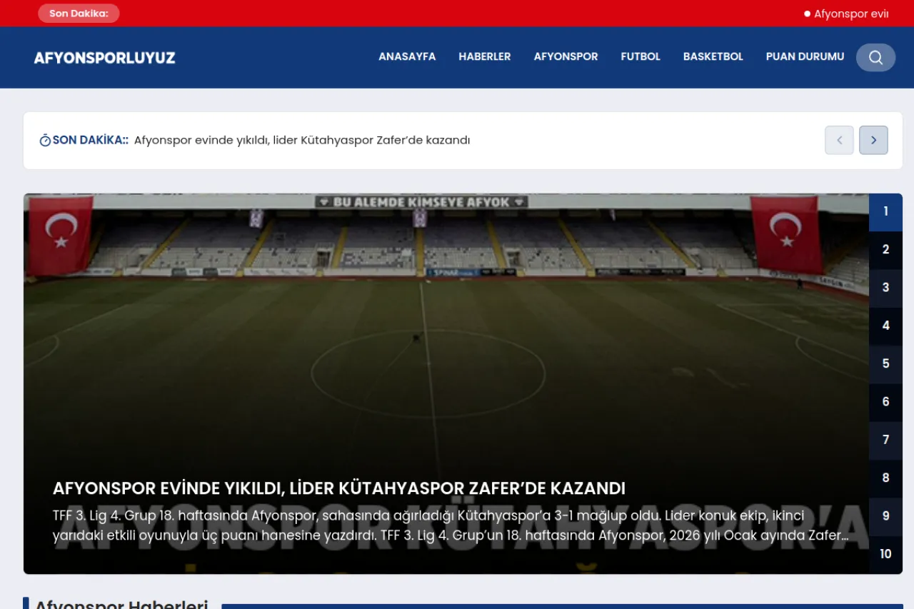 afyonsporluyuz.com web sitesi ekran görüntüsü - Spor - DA 17