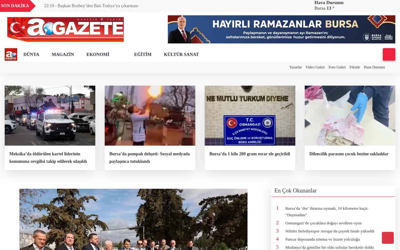 agazete.com.tr web sitesi ekran görüntüsü - Haber