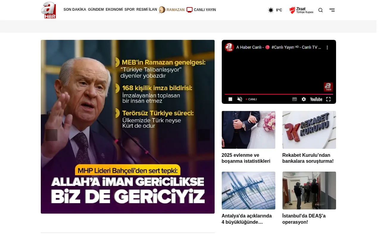 ahaber.com.tr web sitesi ekran görüntüsü - Haber - DA 63