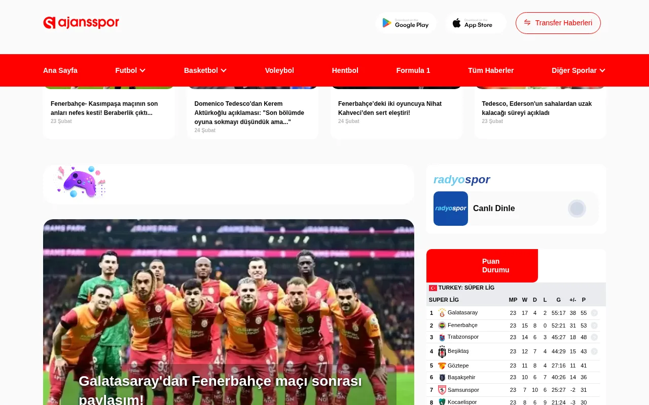 ajansspor.com web sitesi ekran görüntüsü - Spor