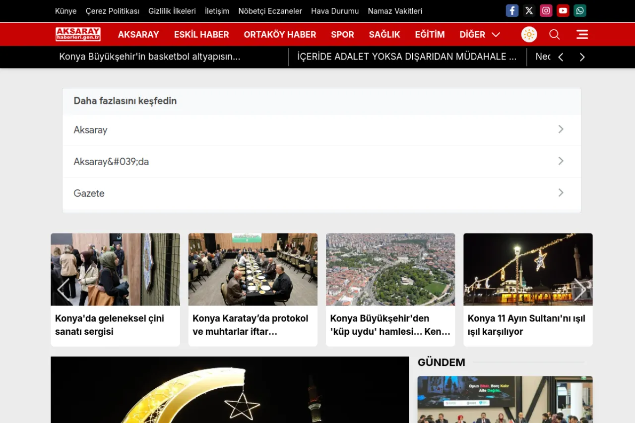 aksarayhaberleri.gen.tr web sitesi ekran görüntüsü - Haber - DA 29
