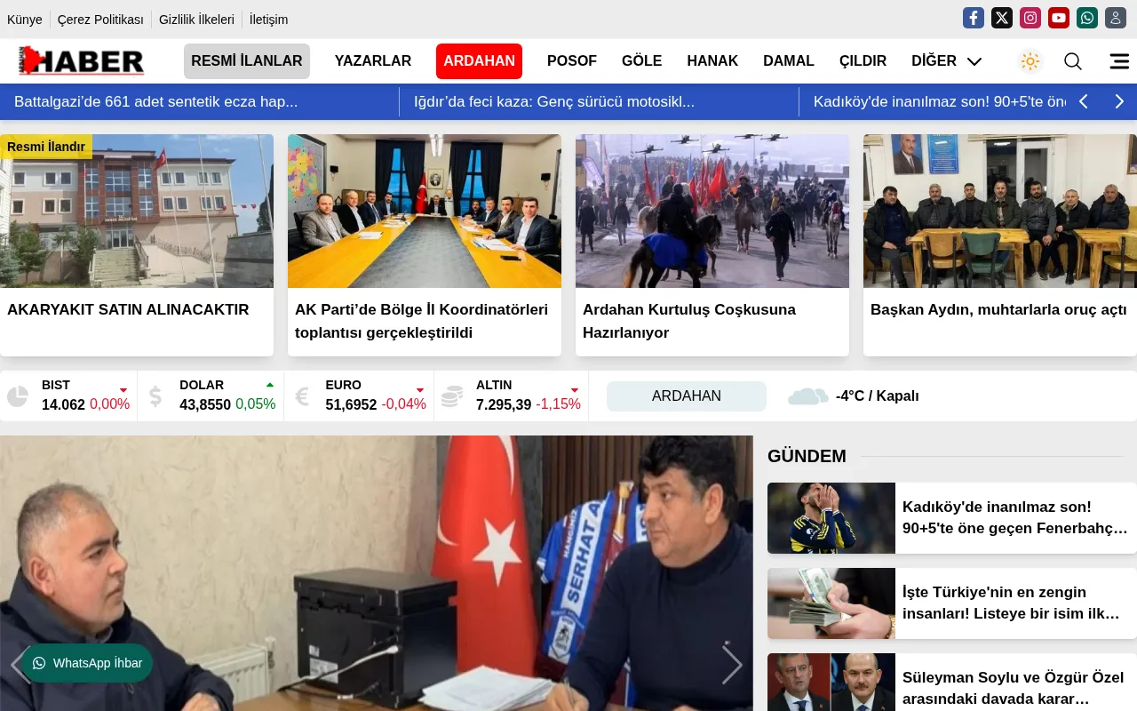 ardahanhaber.com.tr web sitesi ekran görüntüsü - Haber