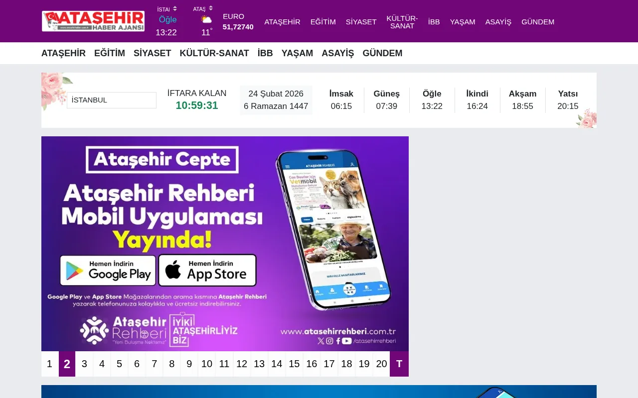 atasehirhaber.com.tr web sitesi ekran görüntüsü - Haber