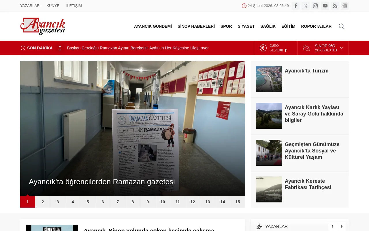 ayancikgazetesi.com web sitesi ekran görüntüsü - Haber - DA 27