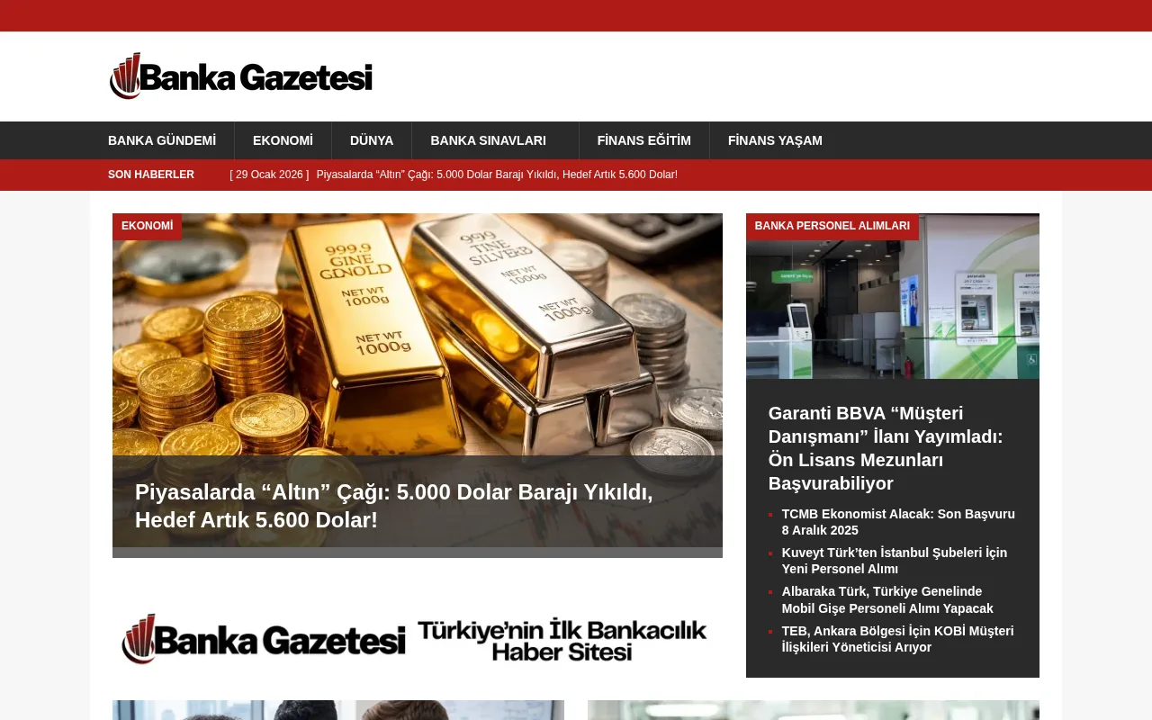 bankagazetesi.com web sitesi ekran görüntüsü - Haber