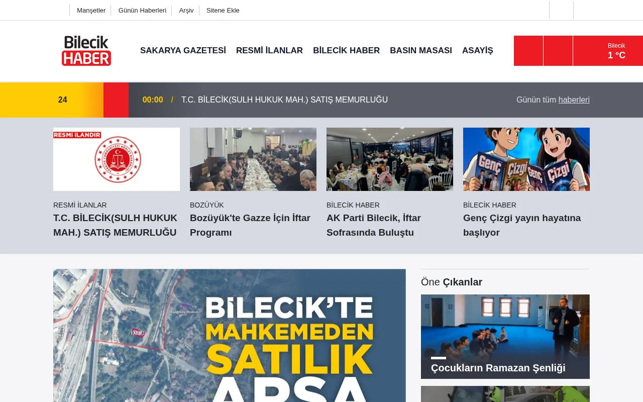 bilecikhaber.com.tr web sitesi ekran görüntüsü - Haber - DA 26