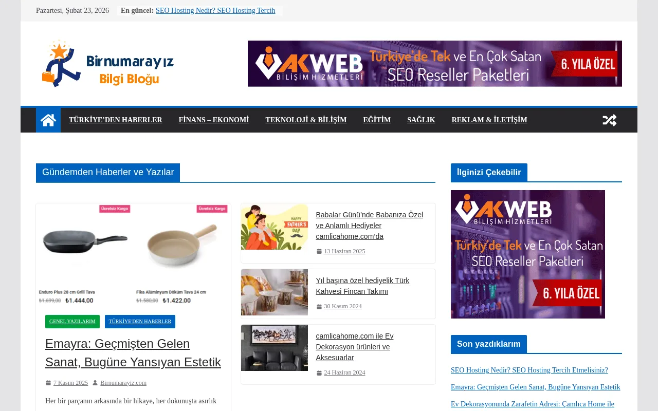 birnumarayiz.com web sitesi ekran görüntüsü - DA 22