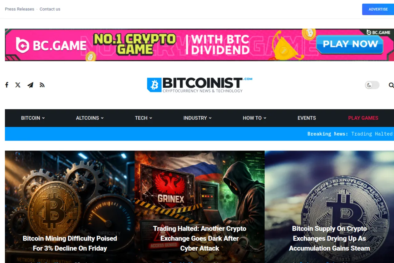 bitcoinist.com web sitesi ekran görüntüsü - Teknoloji - DA 80