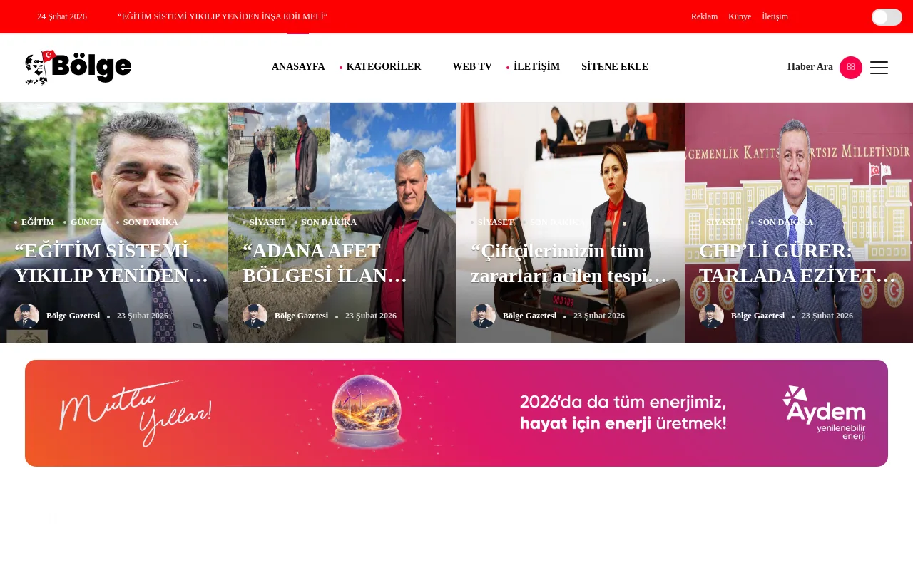 bolgegazetesi.com.tr web sitesi ekran görüntüsü - Haber