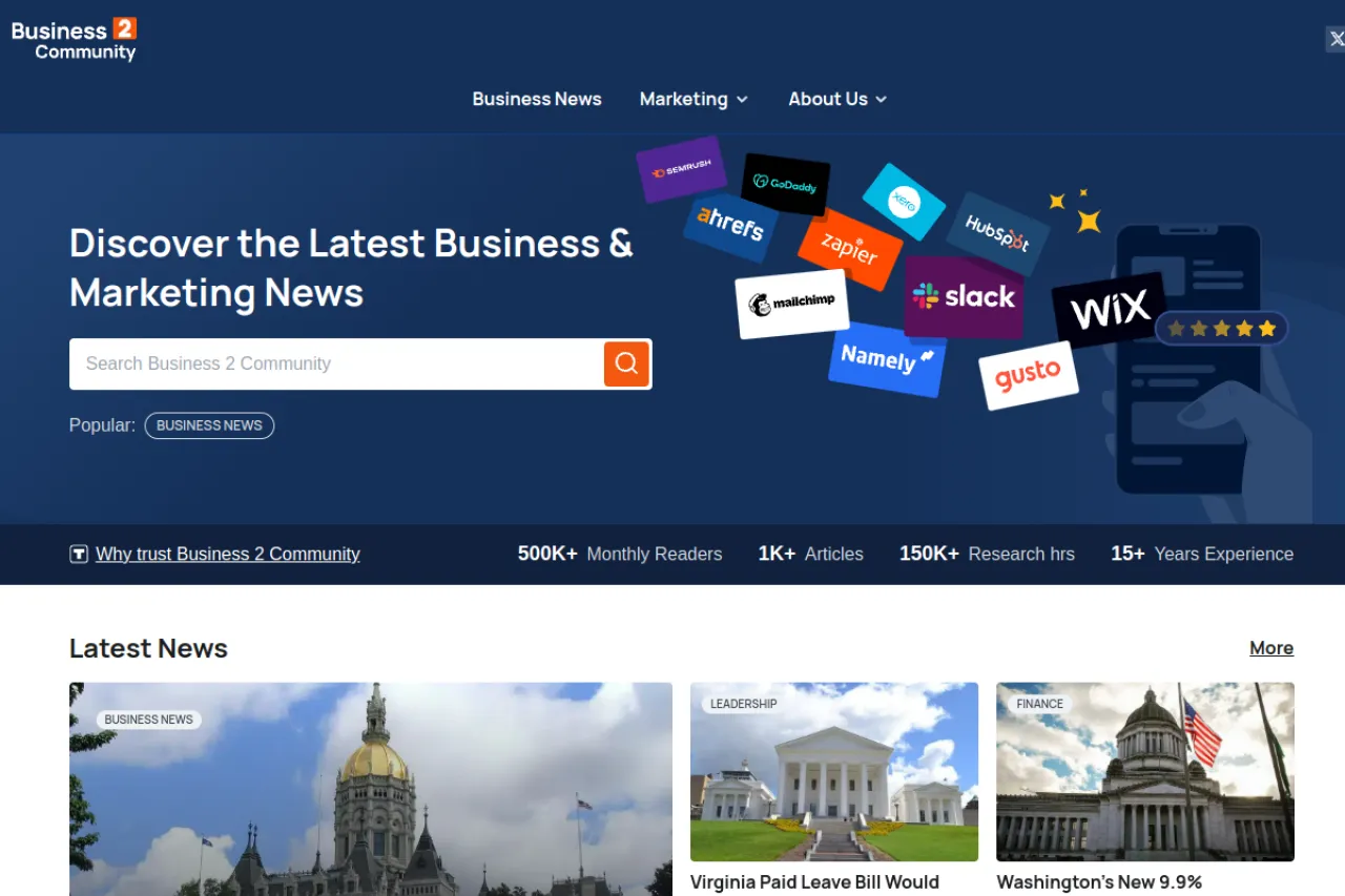 business2community.com web sitesi ekran görüntüsü - Teknoloji - DA 90