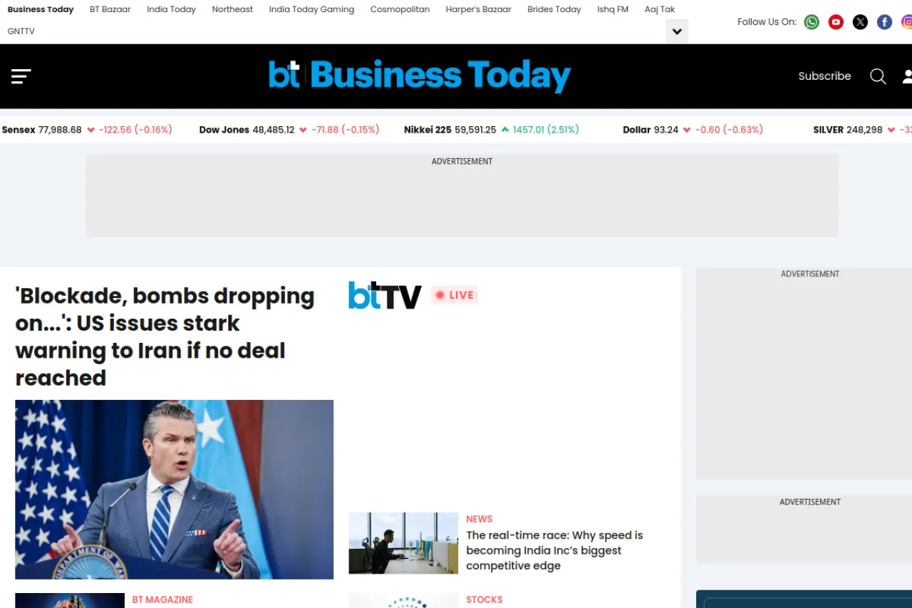 businesstoday.in web sitesi ekran görüntüsü - Teknoloji - DA 78