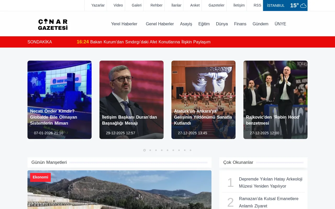 cinargazetesi.com web sitesi ekran görüntüsü - Haber
