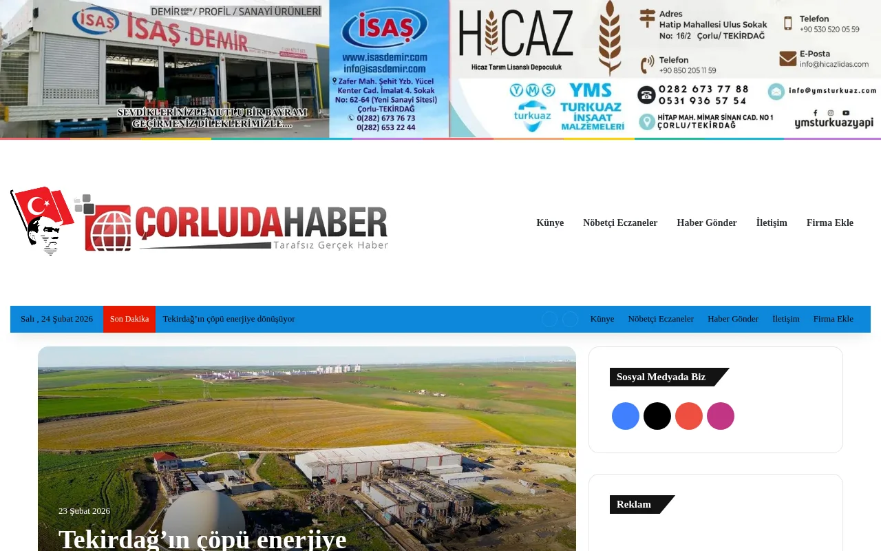 corludahaber.com web sitesi ekran görüntüsü - Haber - DA 22