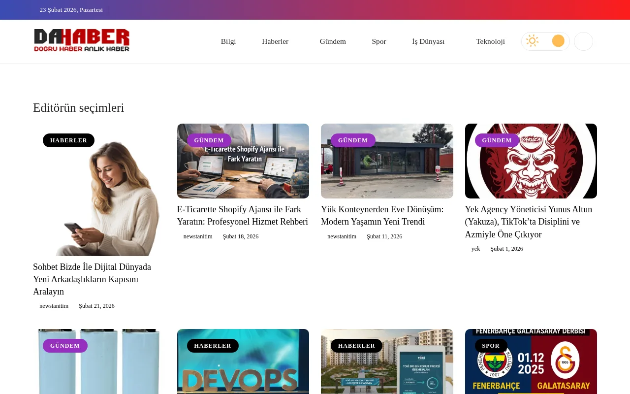 dahaber.com web sitesi ekran görüntüsü - Haber - DA 20