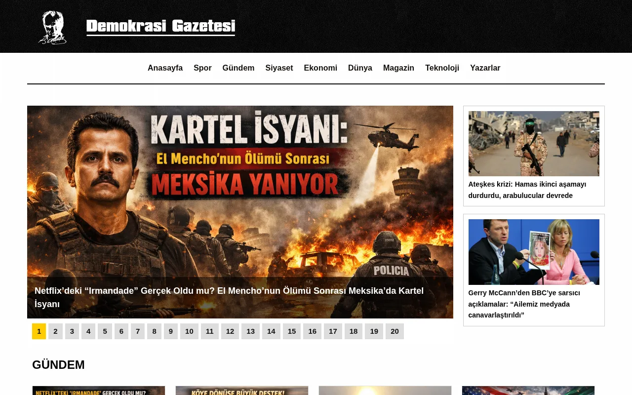demokrasigazetesi.com web sitesi ekran görüntüsü - Haber