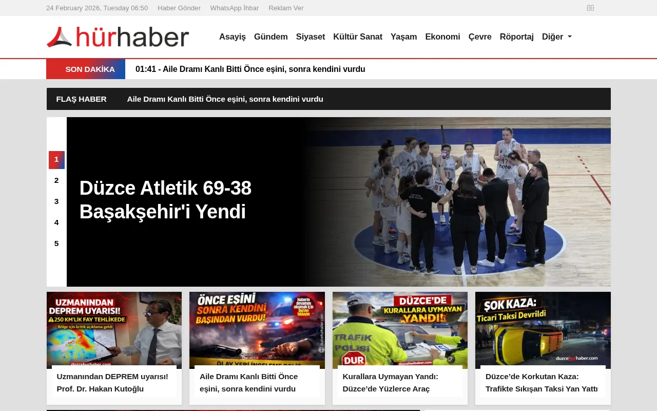 duzcehurhaber.com web sitesi ekran görüntüsü - Haber