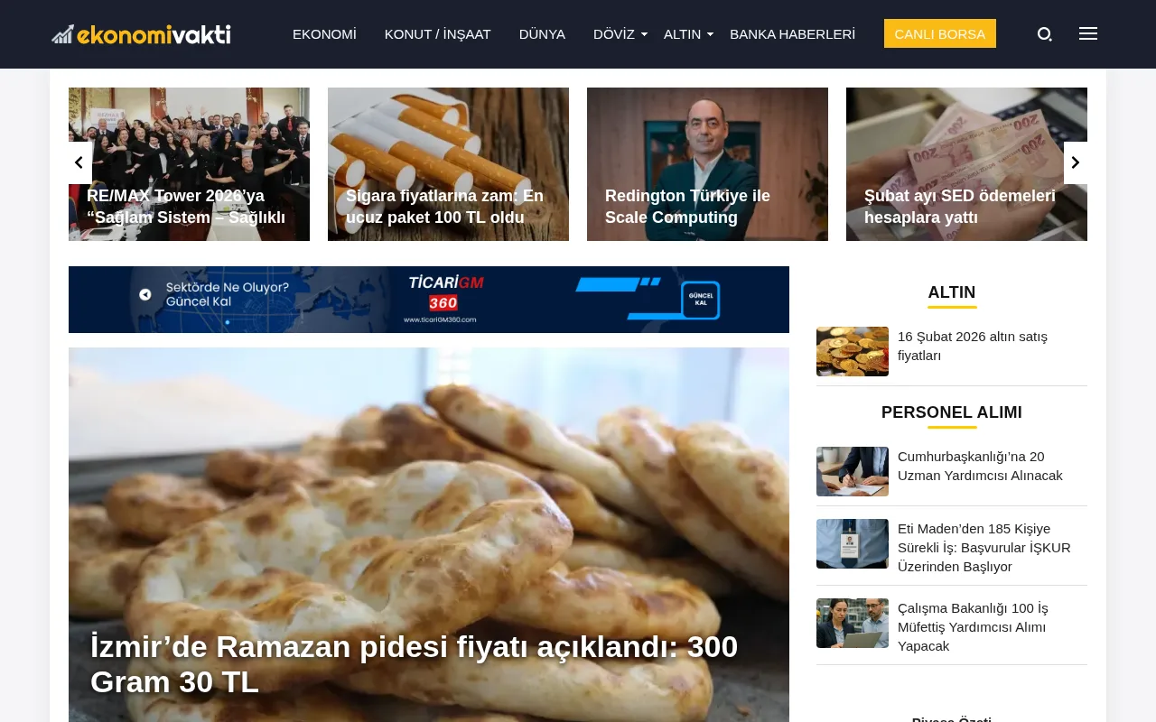 ekonomivakti.com web sitesi ekran görüntüsü - Ekonomi - DA 6