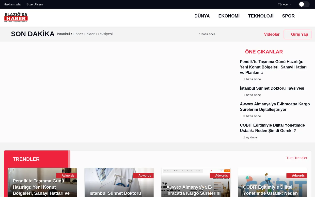 elazigdahaber.com web sitesi ekran görüntüsü - Haber - DA 19