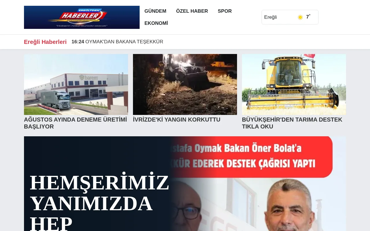 ereglidenhaberler.com web sitesi ekran görüntüsü - Haber - DA 23