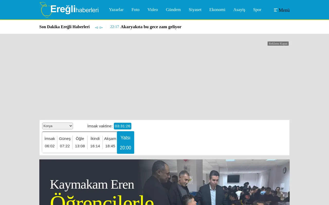 ereglihaberleri.com web sitesi ekran görüntüsü - Haber - DA 26