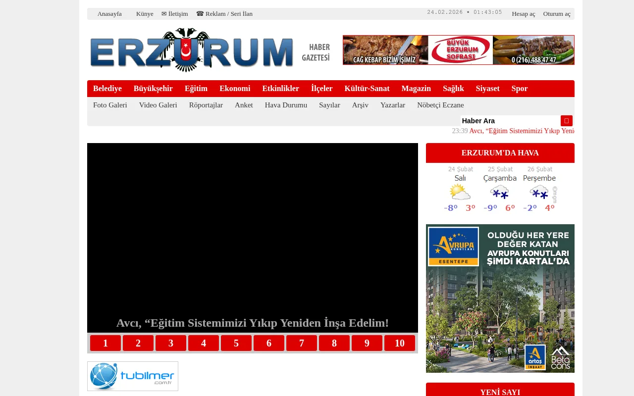 erzurumhabergazetesi.com web sitesi ekran görüntüsü - Haber - DA 24