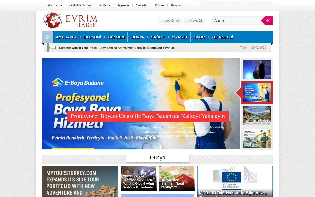 evrimhaber.com web sitesi ekran görüntüsü - Haber - DA 27
