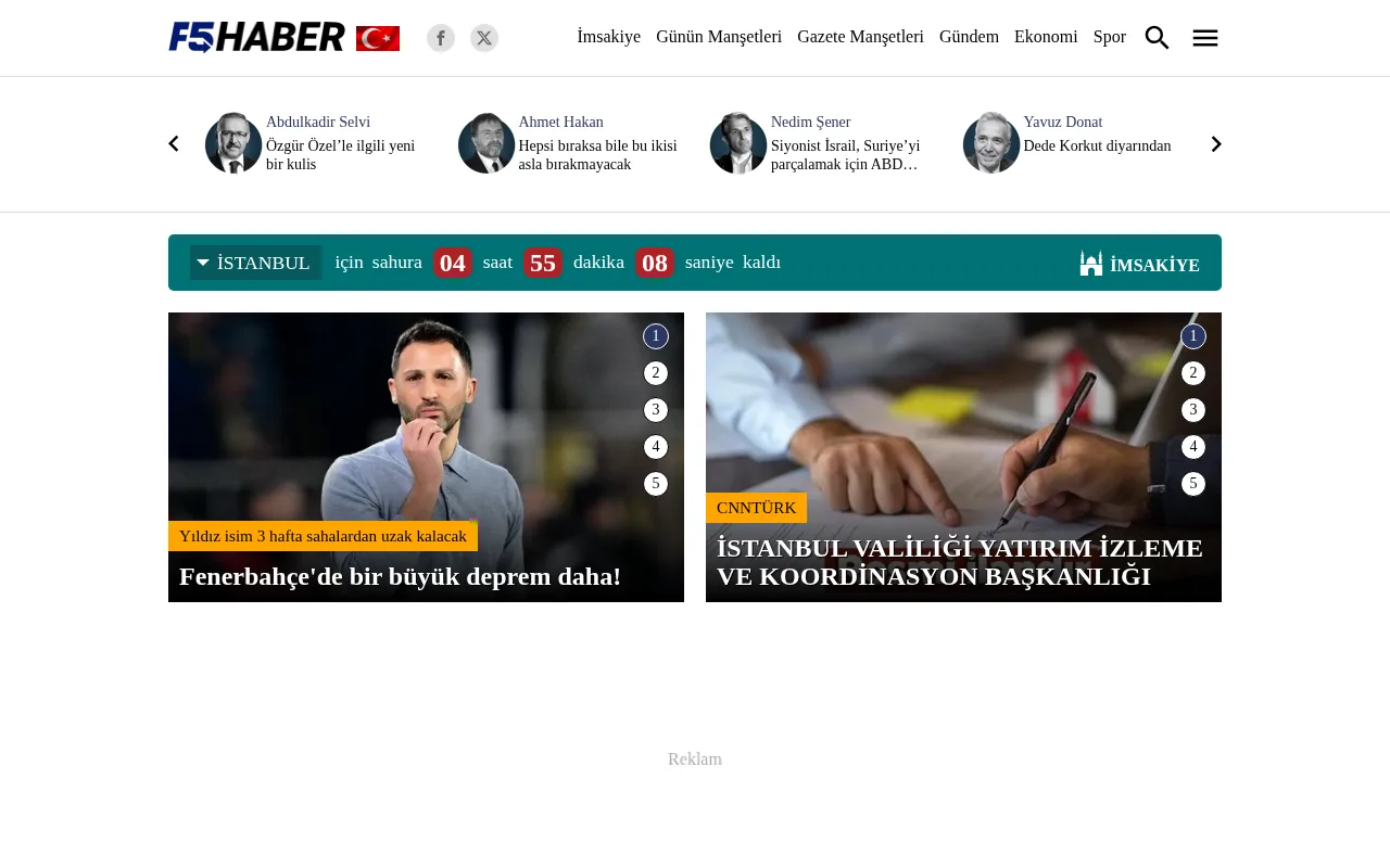 f5haber.com web sitesi ekran görüntüsü - Haber - DA 52