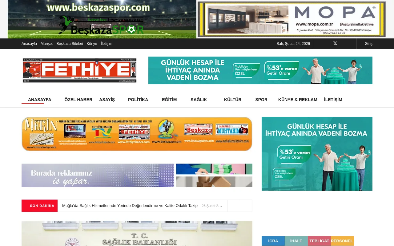 fethiyehaber.com web sitesi ekran görüntüsü - Haber - DA 30