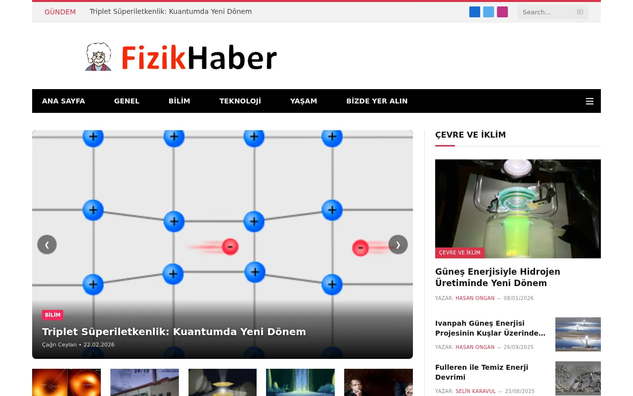 fizikhaber.com web sitesi ekran görüntüsü - Haber - DA 13