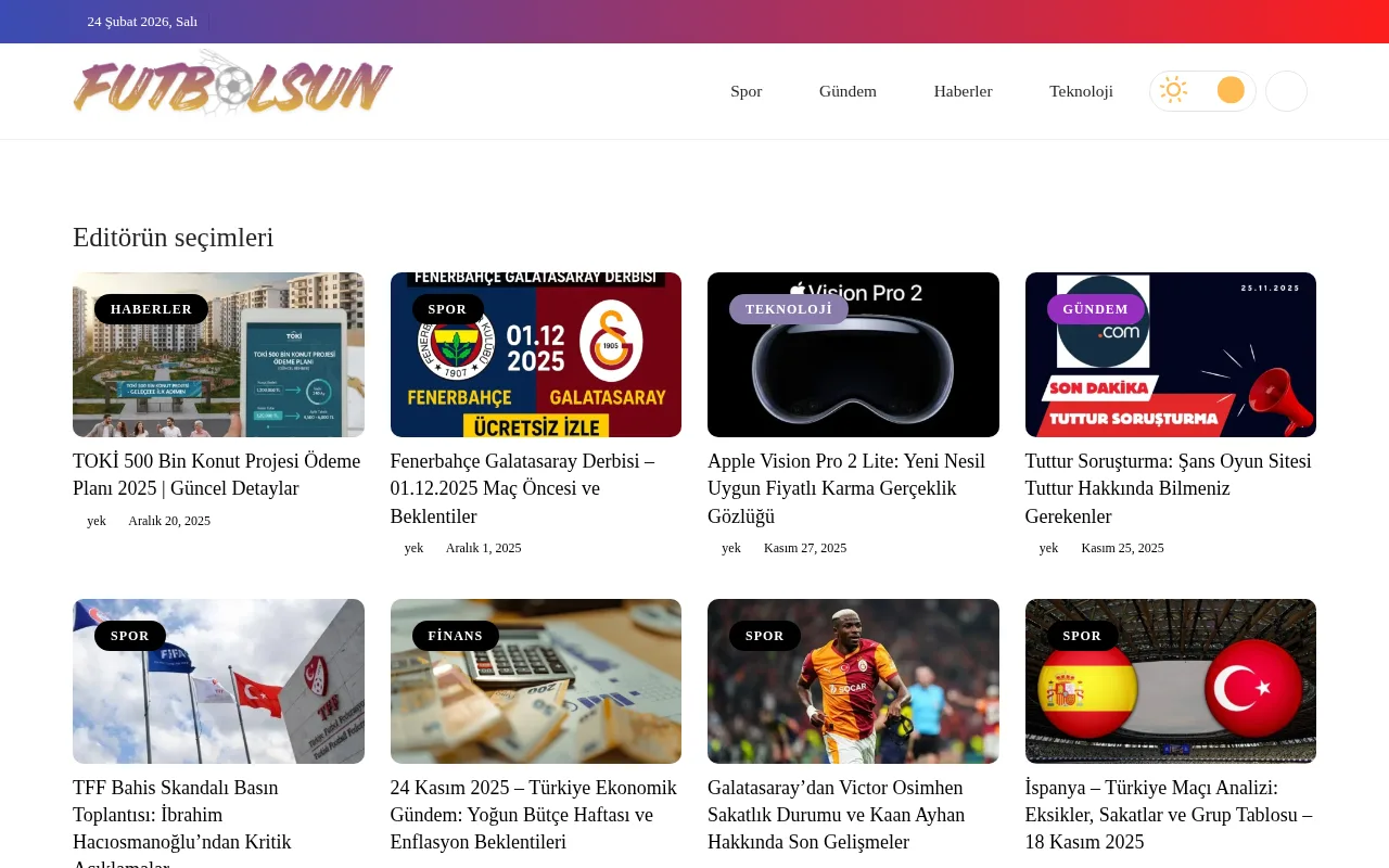 futbolsun.com web sitesi ekran görüntüsü - Spor