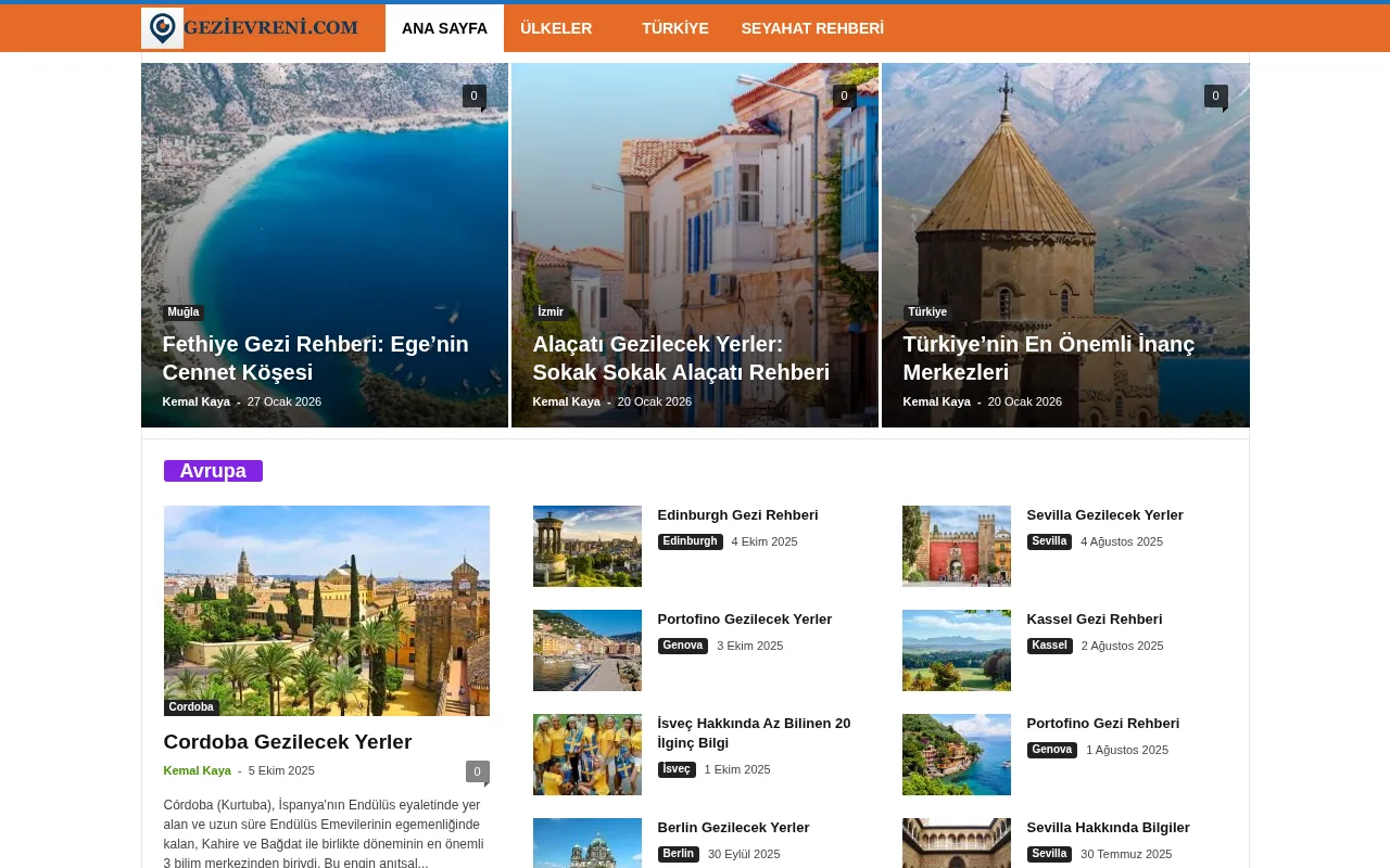 gezievreni.com web sitesi ekran görüntüsü - Seyahat