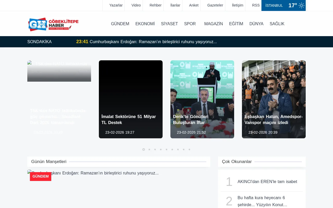 gobeklitepehaber.com web sitesi ekran görüntüsü - Haber - DA 18