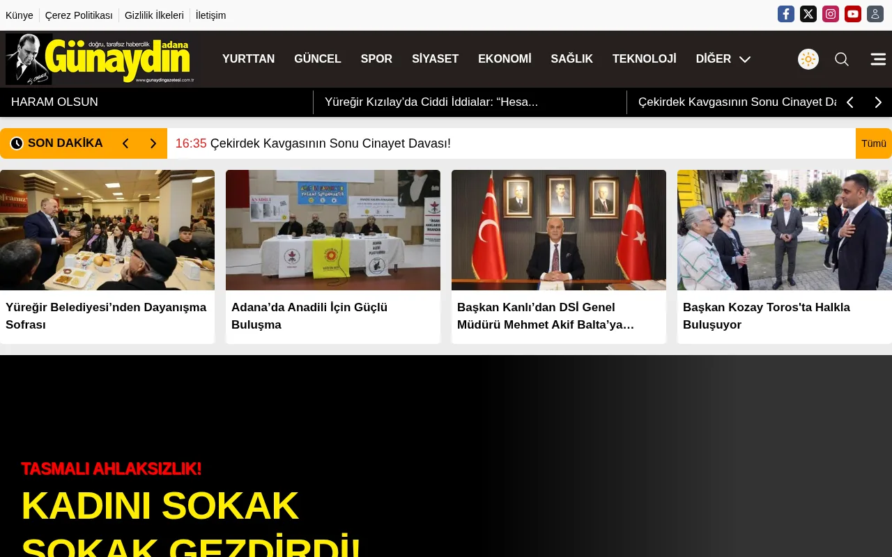 gunaydingazetesi.com.tr web sitesi ekran görüntüsü - Haber