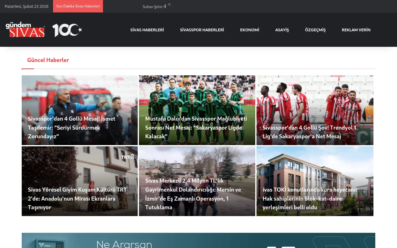 Gündem Sivas Haber web sitesi ekran görüntüsü - Haber - DA 36