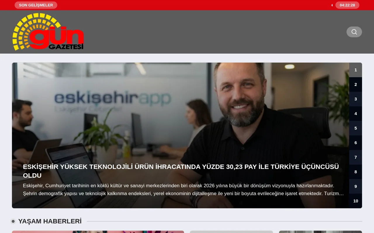 gungazete.com web sitesi ekran görüntüsü - Haber - DA 30