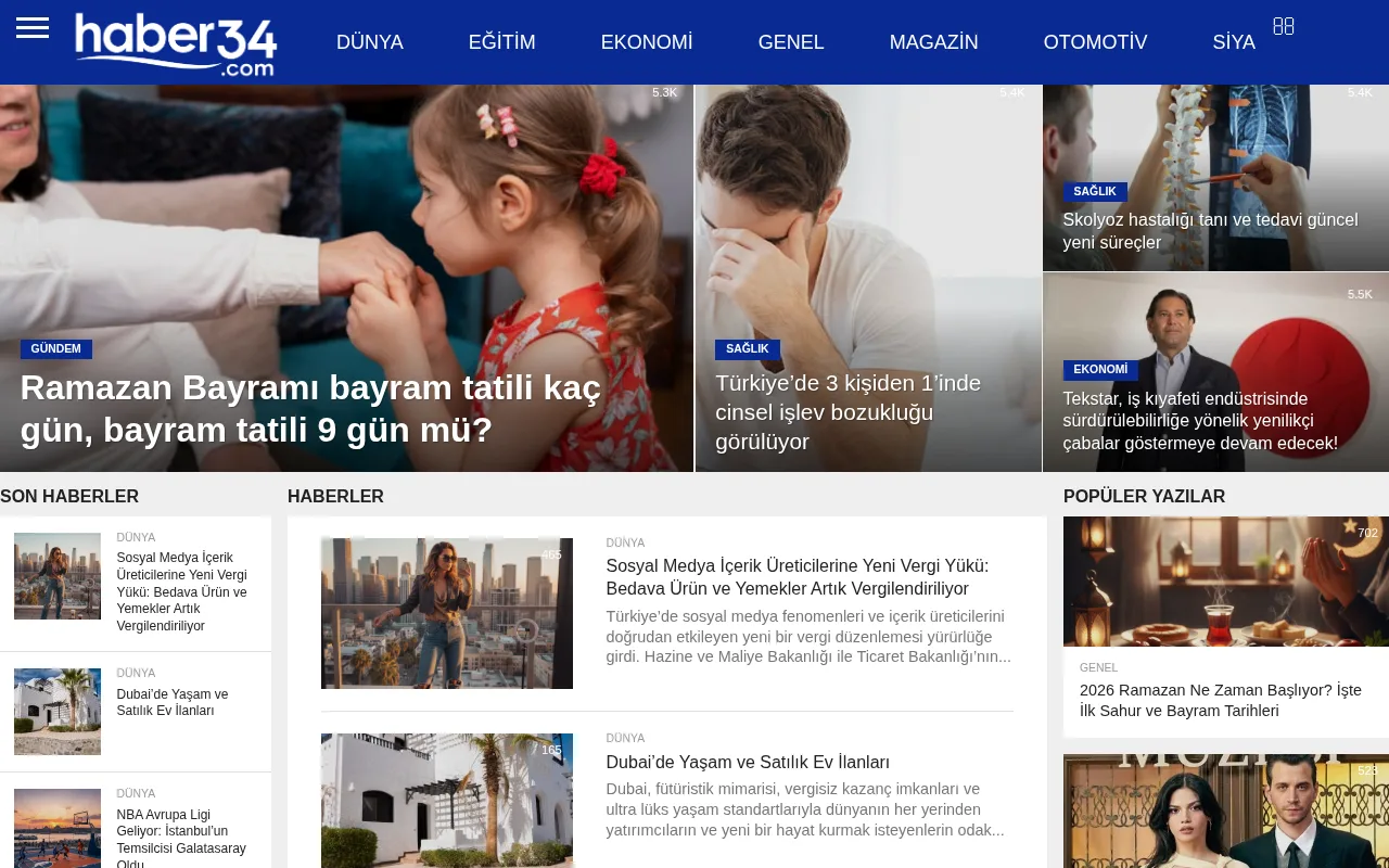 haber34.com web sitesi ekran görüntüsü - Haber - DA 19