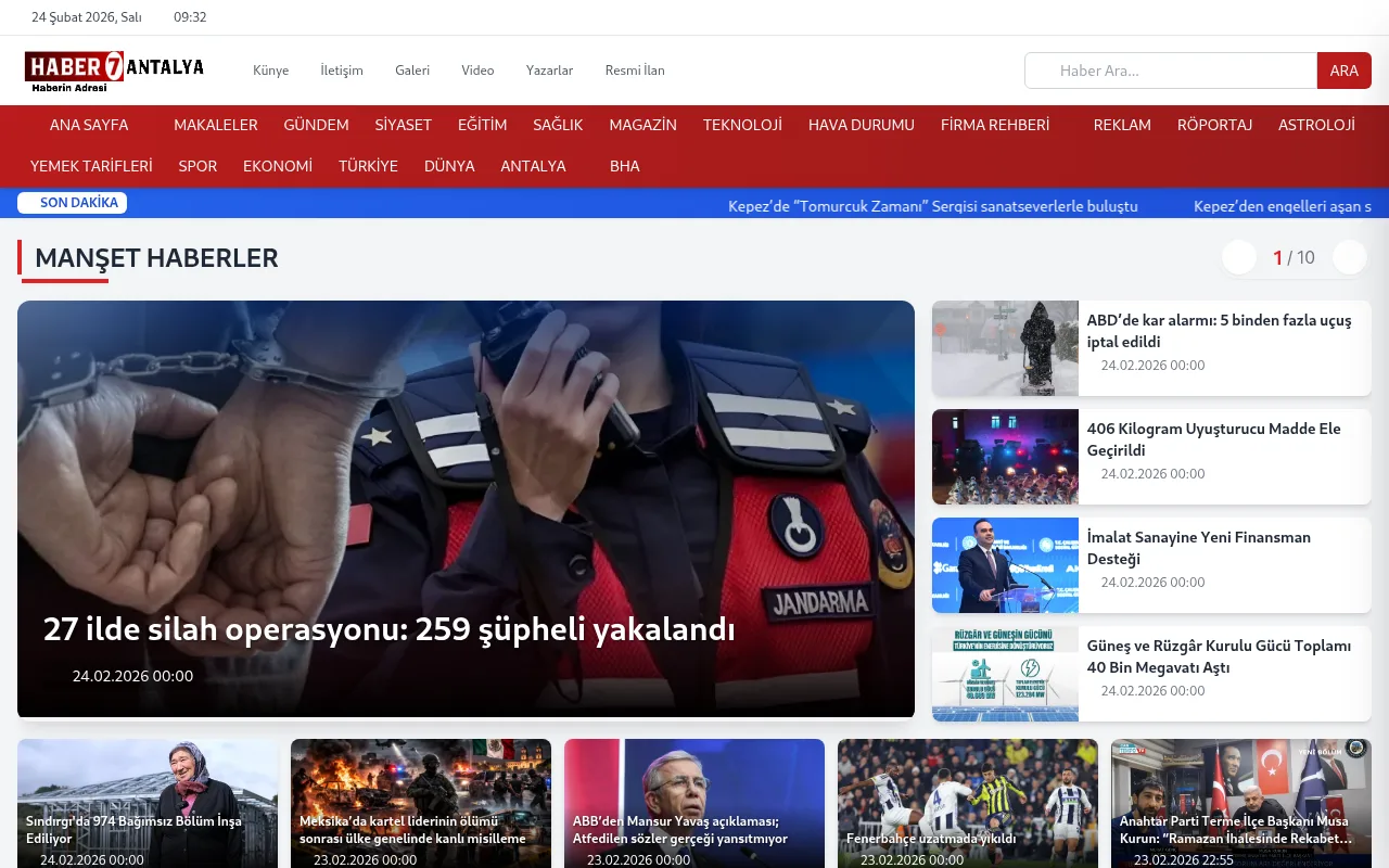 haber7antalya.com web sitesi ekran görüntüsü - Haber