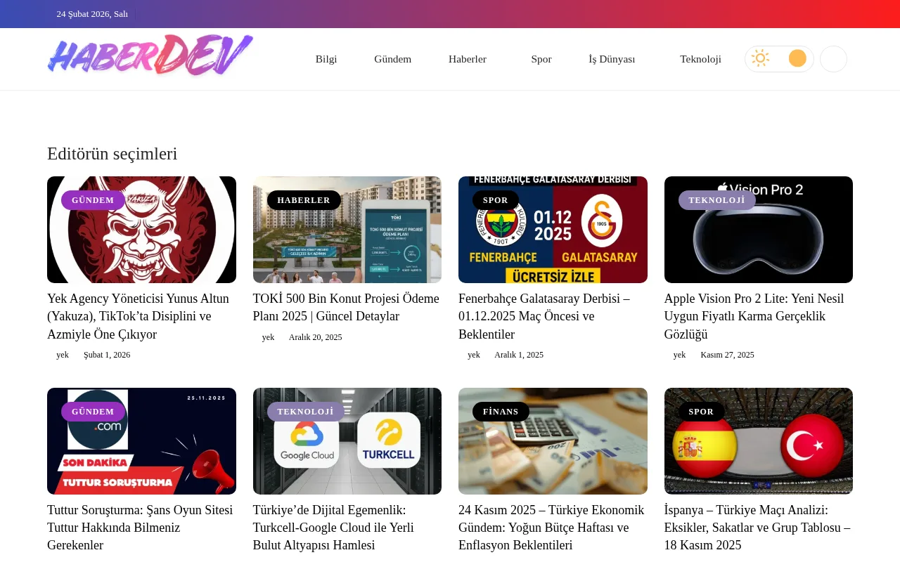 haberdev.com web sitesi ekran görüntüsü - Haber