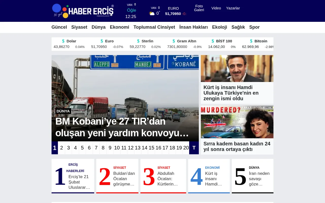 haberercis.com.tr web sitesi ekran görüntüsü - Haber
