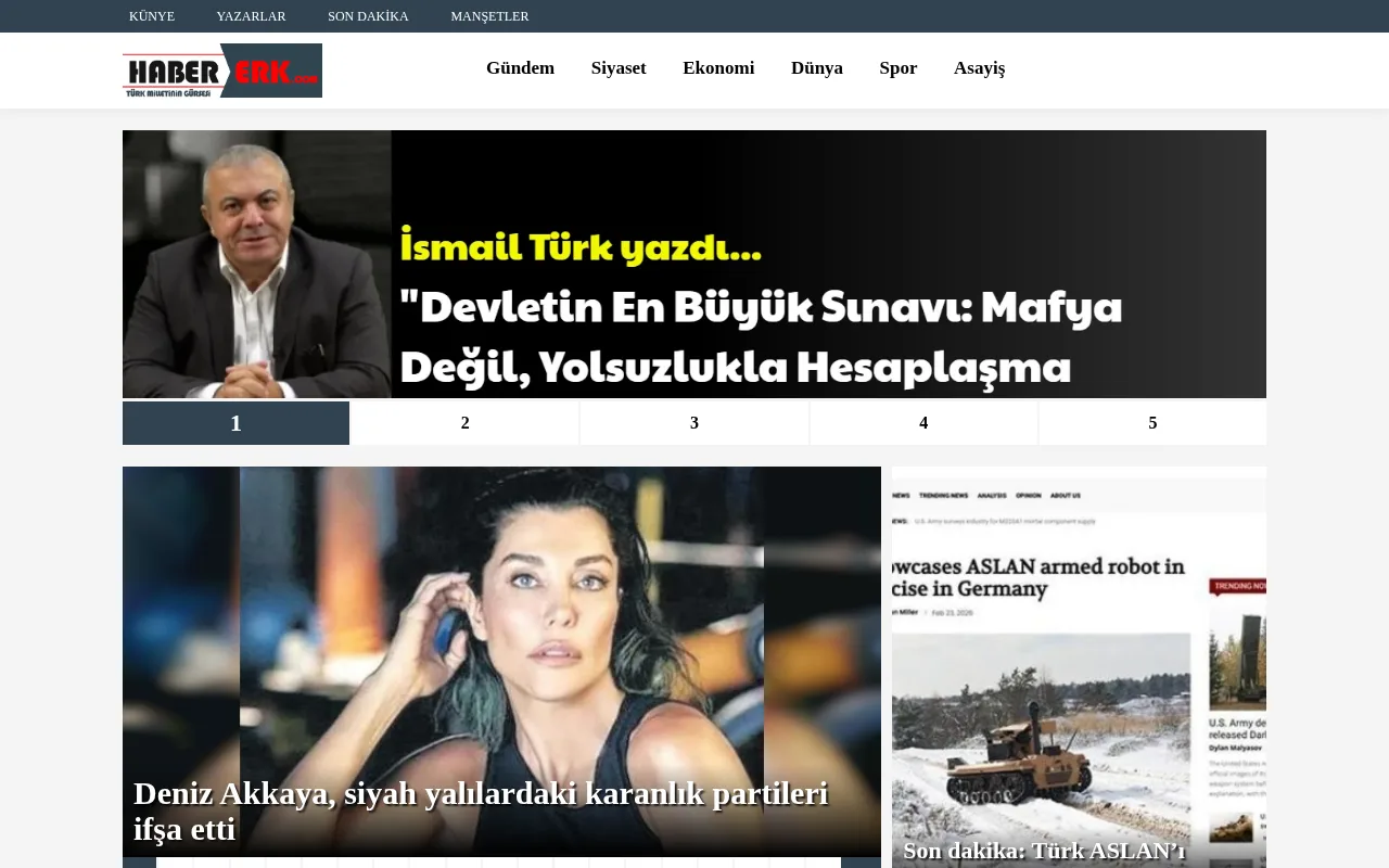 habererk.com web sitesi ekran görüntüsü - Haber